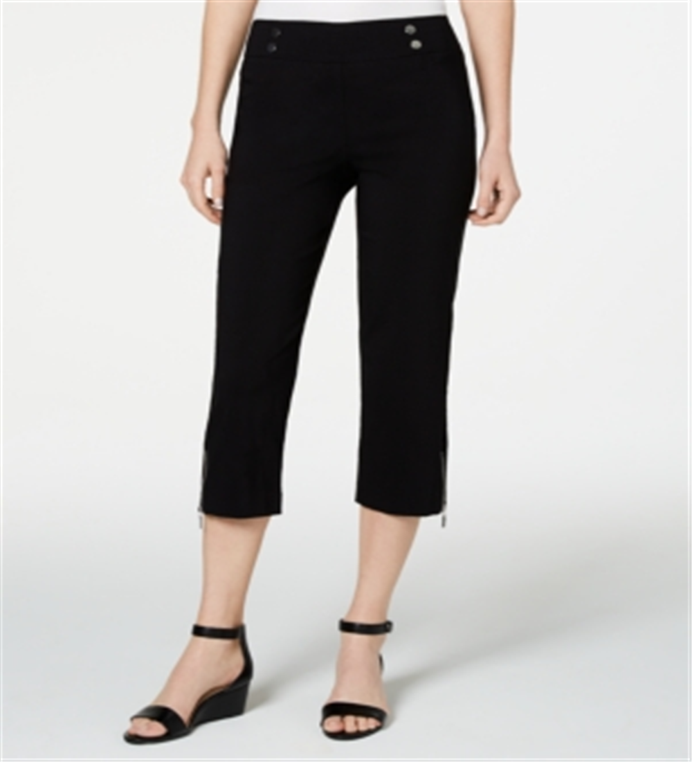 Calça feminina cropped com zíper e acabamento em zíper, tamanho pequeno, preta, JM Collection