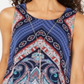 Top estampado feminino JM Collection com bainha pontuda, azul, tamanho pequeno G