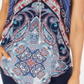 Top estampado feminino JM Collection com bainha pontuda, azul, tamanho pequeno G