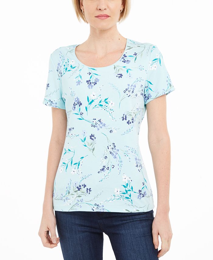 Camiseta feminina Karen Scott com estampa floral, azul, tamanho G