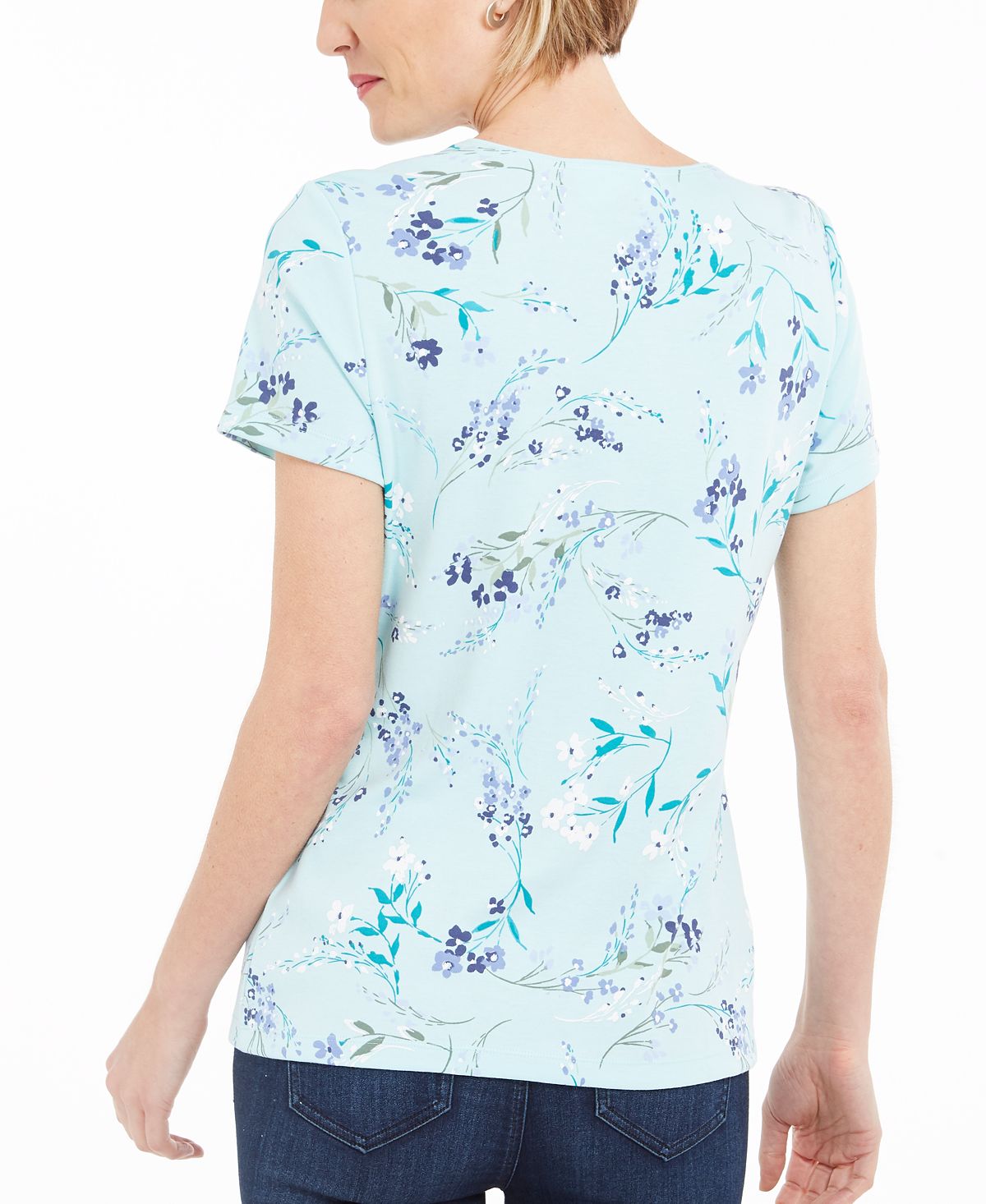 Camiseta feminina Karen Scott com estampa floral, azul, tamanho G