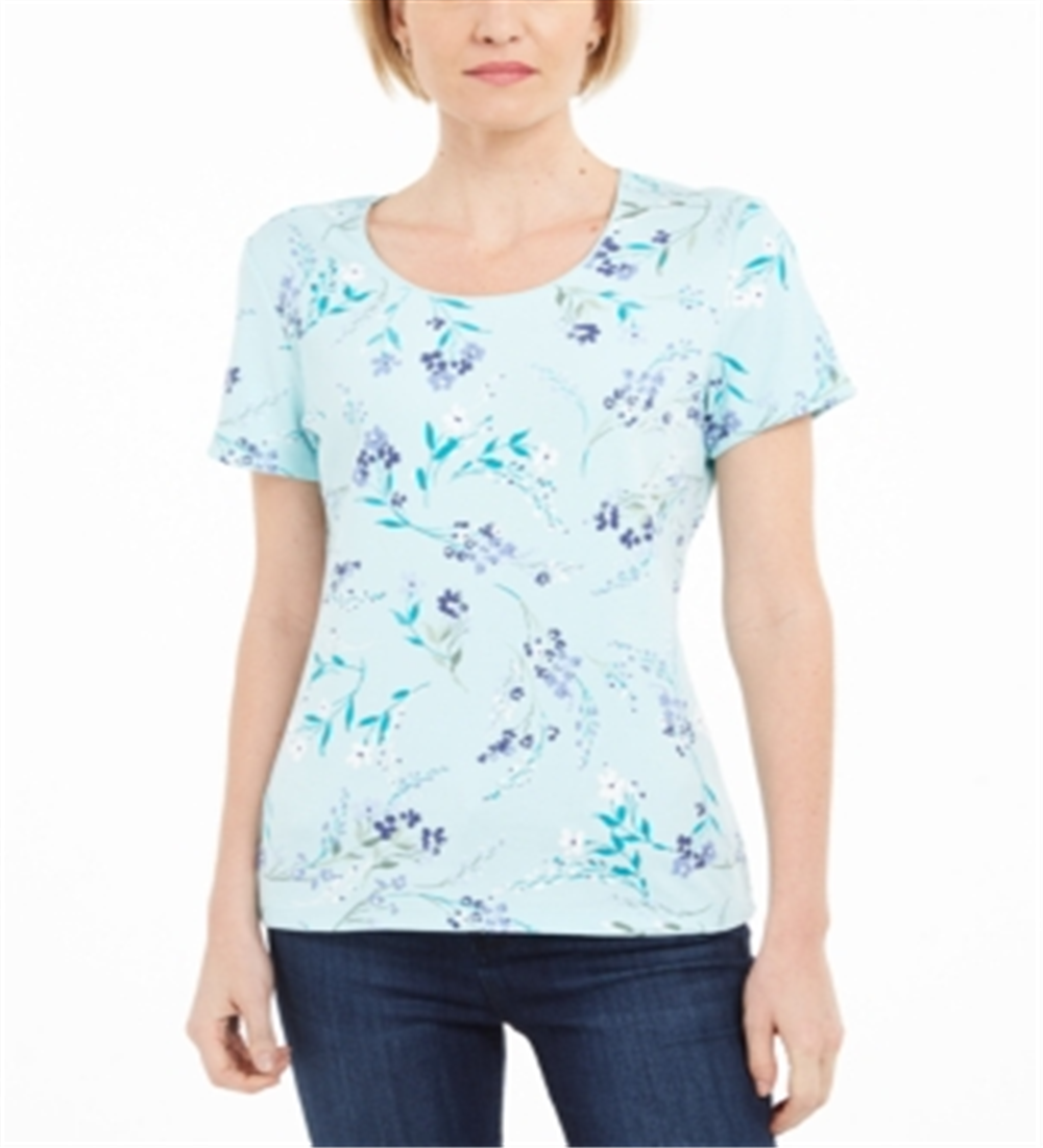 Camiseta feminina Karen Scott com estampa floral, azul, tamanho G