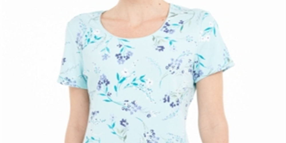 Camiseta feminina Karen Scott com estampa floral, azul, tamanho G