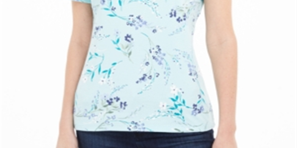 Camiseta feminina Karen Scott com estampa floral, azul, tamanho G