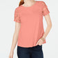Camiseta feminina bordada de algodão Charter Club, laranja, tamanho pequeno G