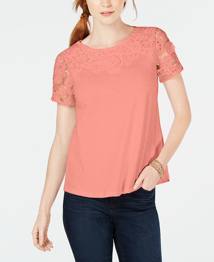 Camiseta feminina bordada de algodão Charter Club, laranja, tamanho pequeno G