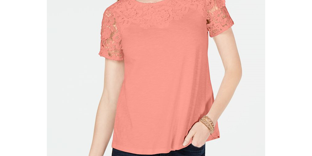 Camiseta feminina bordada de algodão Charter Club, laranja, tamanho pequeno G