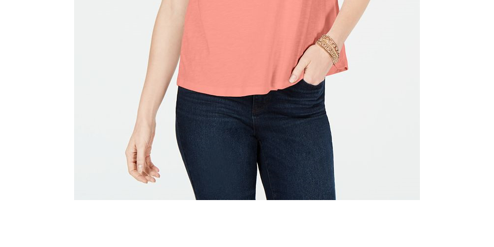 Camiseta feminina bordada de algodão Charter Club, laranja, tamanho pequeno G