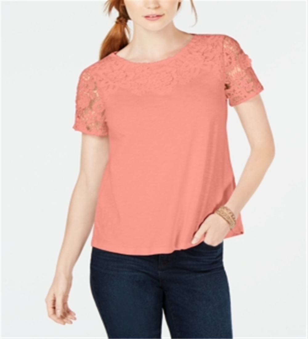 Camiseta feminina bordada de algodão Charter Club, laranja, tamanho pequeno G
