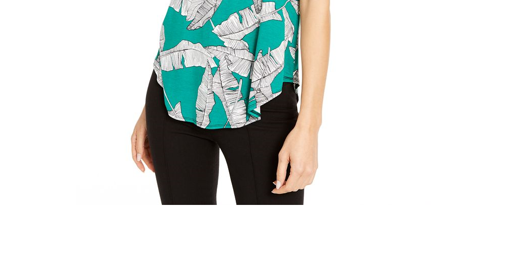 Camiseta feminina Alfani estampada com bainha redonda, verde, tamanho pequeno GG