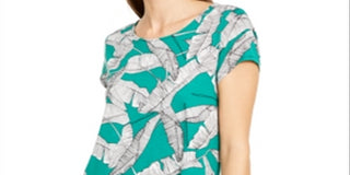 Camiseta feminina Alfani estampada com bainha redonda, verde, tamanho pequeno GG