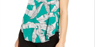 Camiseta feminina Alfani estampada com bainha redonda, verde, tamanho pequeno GG