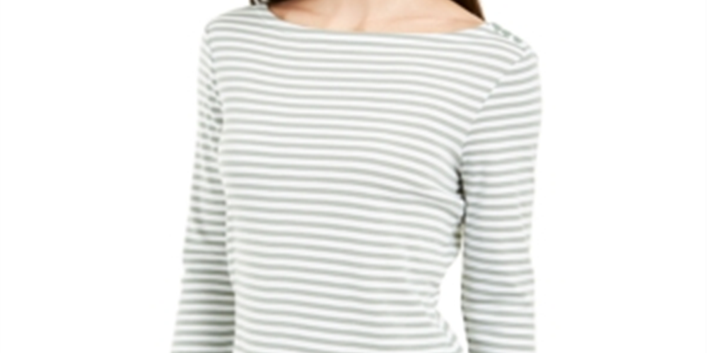 Blusa listrada feminina Charter Club com manga 3/4, verde, tamanho médio