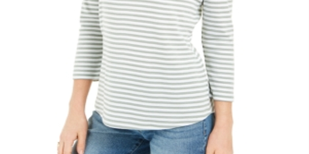 Blusa listrada feminina Charter Club com manga 3/4, verde, tamanho médio