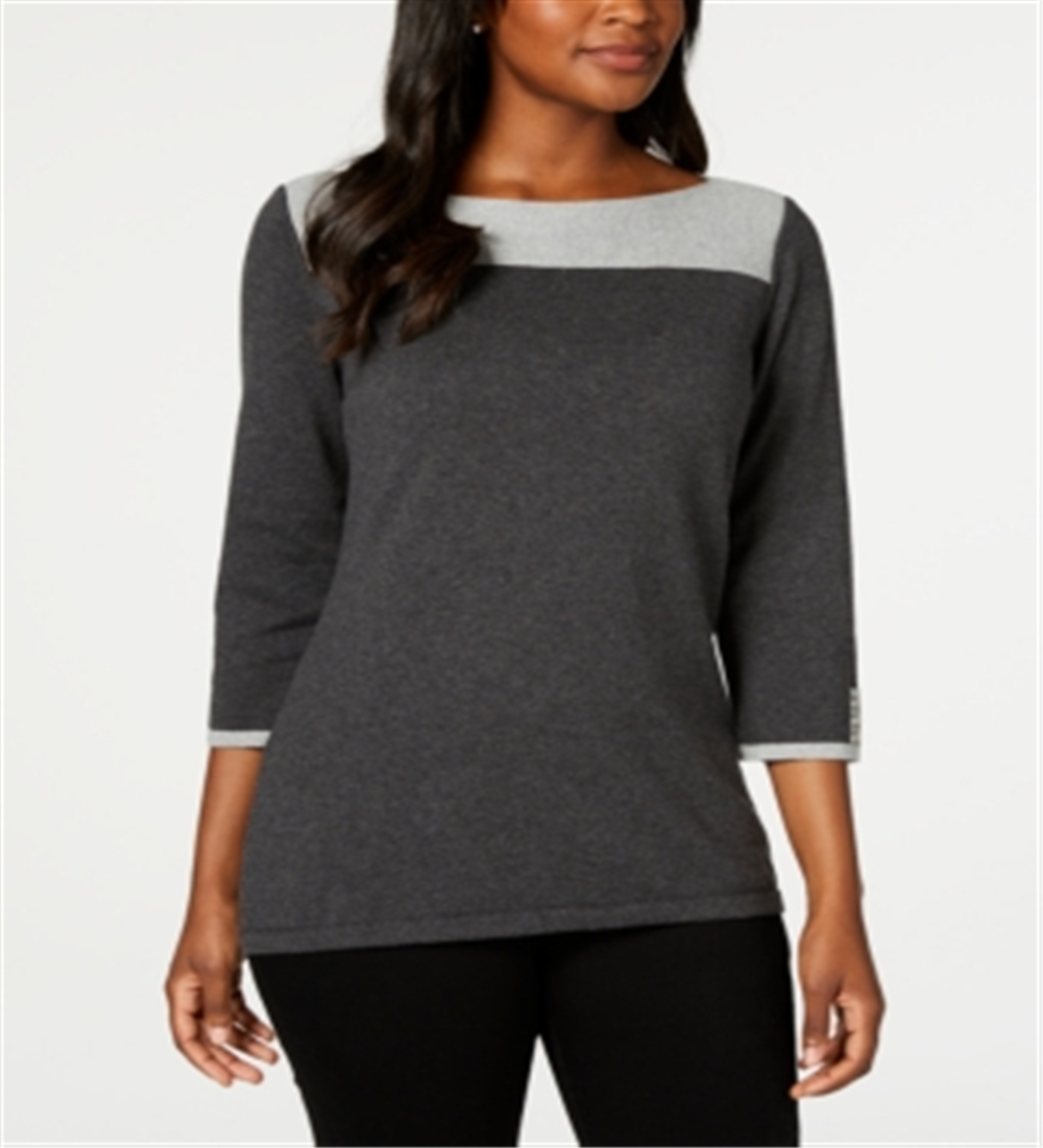 Karen Scott Suéter Feminino de Algodão com Botões Cinza Tamanho Pequeno Grande