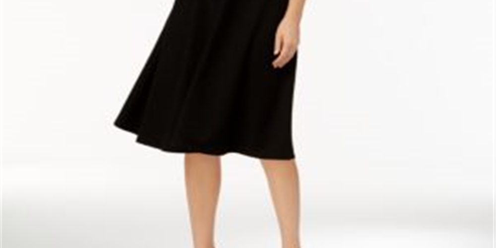 Vestido feminino Charter Club com ajuste evasê e renda, preto, tamanho G