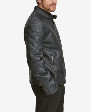 Jaqueta masculina de corrida Killian em couro sintético, preta, tamanho 3XL, da Marc New York