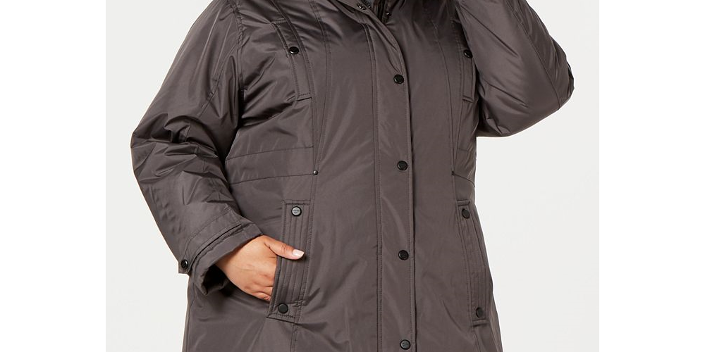 Parka Madden Girl Plus com capuz e acabamento em pele sintética, cinza, tamanho 3XL