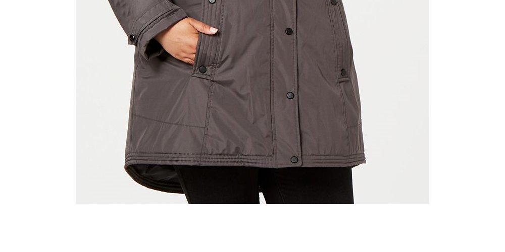 Parka Madden Girl Plus com capuz e acabamento em pele sintética, cinza, tamanho 3XL