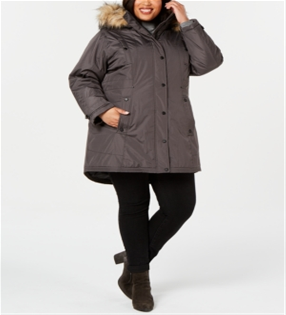 Parka Madden Girl Plus com capuz e acabamento em pele sintética, cinza, tamanho 3XL
