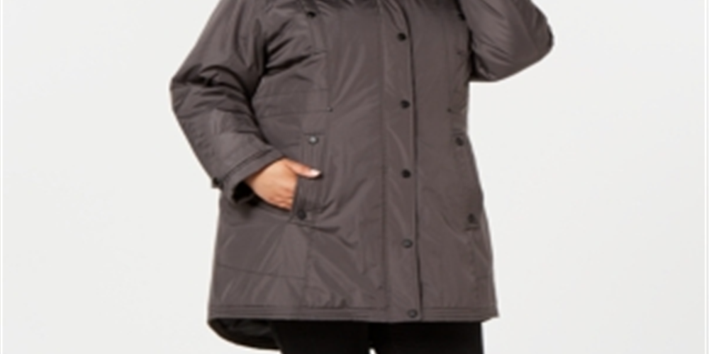 Parka Madden Girl Plus com capuz e acabamento em pele sintética, cinza, tamanho 3XL