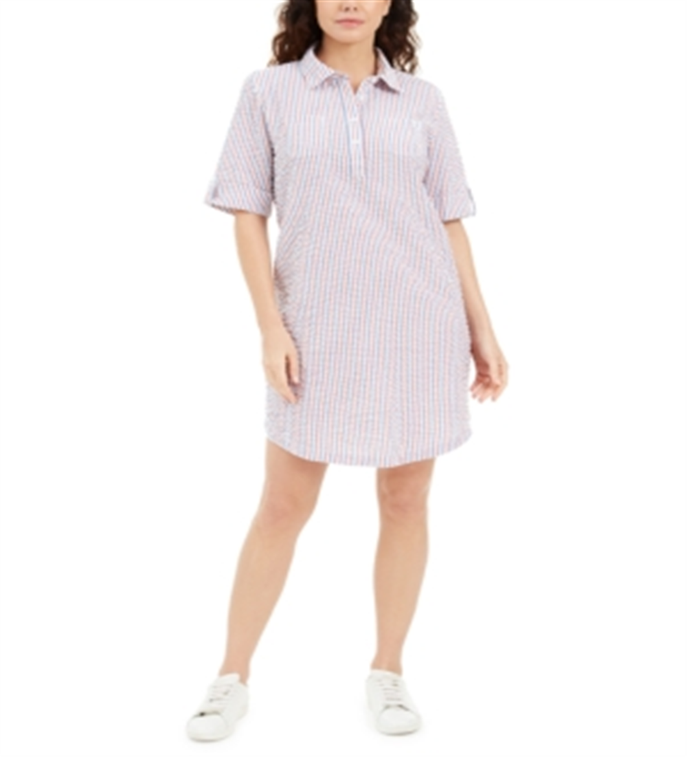 Vestido-camisa feminino Karen Scott Seersucker rosa tamanho pequeno