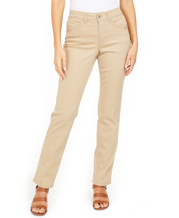 Jeans feminino estilo &amp; co com controle de barriga e perna reta, perfeito cáqui, tamanho 18