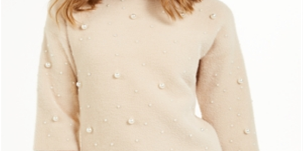 Suéter Alfani Feminino com Pérolas Sintéticas Espalhadas, Marrom, Tamanho Pequeno P/M