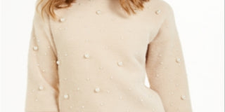 Suéter Alfani Feminino com Pérolas Sintéticas Espalhadas, Marrom, Tamanho Pequeno P/M