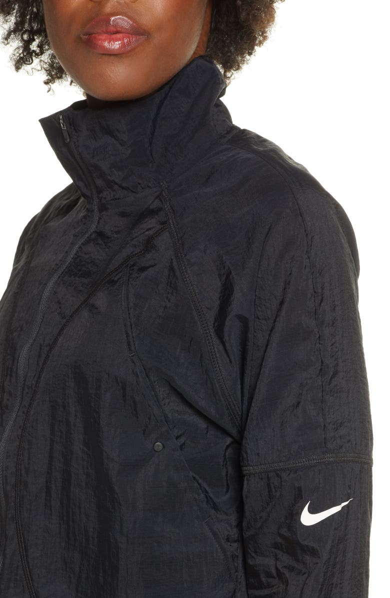 Jaqueta de corrida curta translúcida feminina Nike, preta, tamanho XS