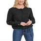 Jaqueta feminina DKNY com zíper frontal e aba enrolada, preta, tamanho médio