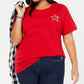Camiseta Tommy Hilfiger Plus com logotipo embelezado, vermelha, tamanho 3X