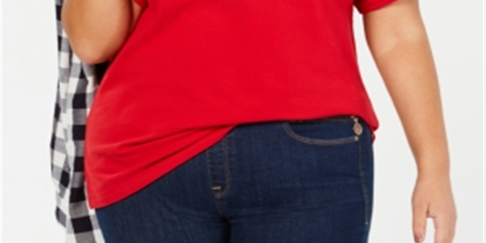 Camiseta Tommy Hilfiger Plus com logotipo embelezado, vermelha, tamanho 3X