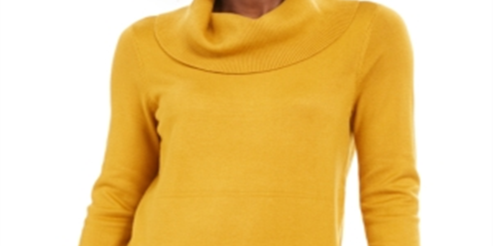 Suéter feminino com gola alta e capuz JM Collection, amarelo, tamanho pequeno