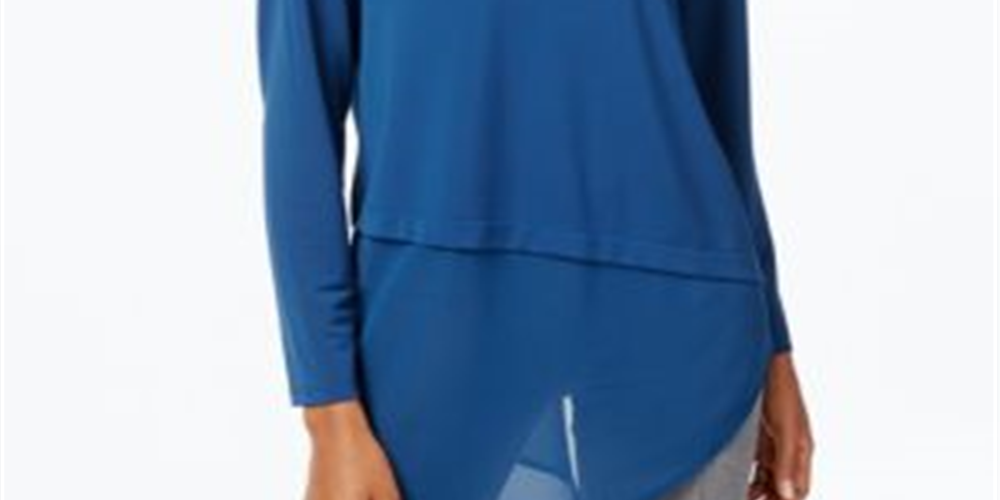 Alfani Womens Petites Layered Assimétrico Casual Top - Azul Tamanho Petite G