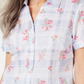 Karen Scott Blusa Feminina Petites Floral Xadrez com Botões Azul Tamanho 44
