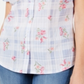 Karen Scott Blusa Feminina Petites Floral Xadrez com Botões Azul Tamanho 44