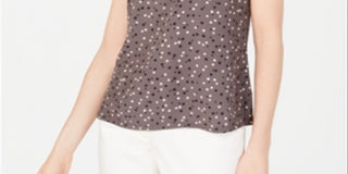 Blusa feminina Anne Klein sem mangas com bolinhas, cinza, tamanho X-G