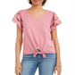 Top feminino com amarração frontal e manga ilhós estilo &amp; co, rosa, tamanho médio