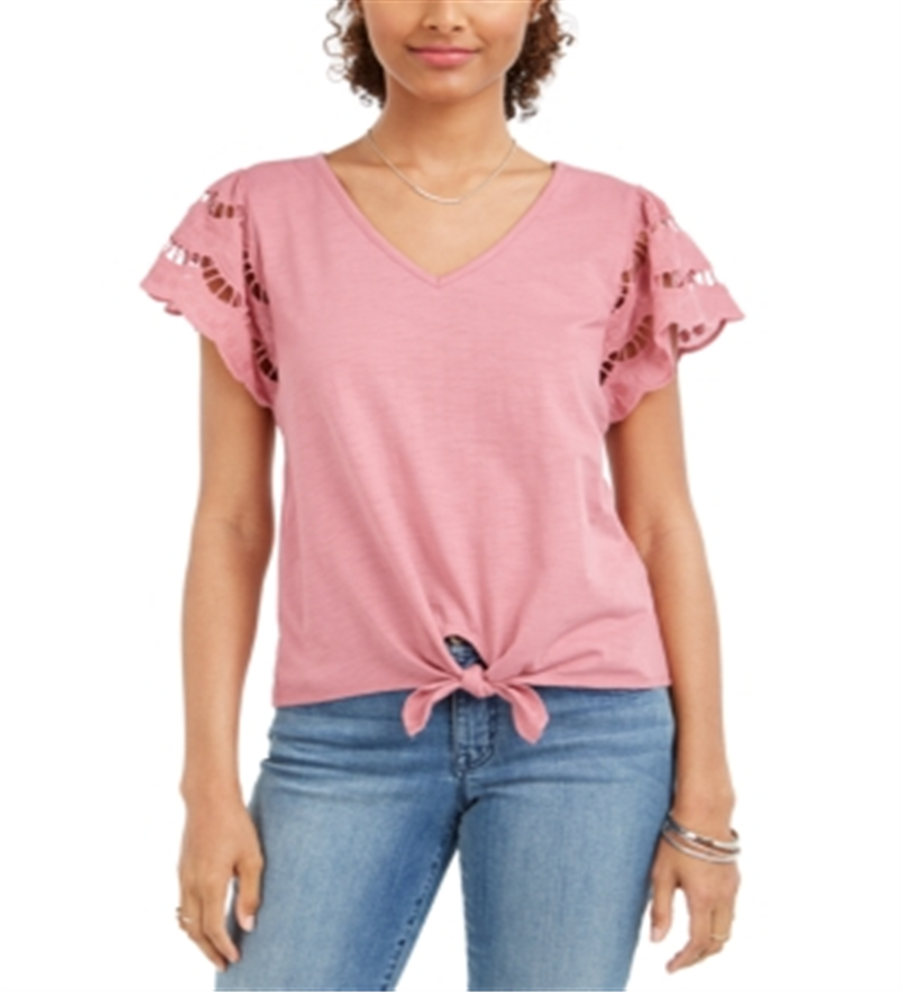 Top feminino com amarração frontal e manga ilhós estilo &amp; co, rosa, tamanho médio