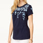 Camiseta Calvin Klein Feminina Estampa Floral de Algodão Azul Tamanho M