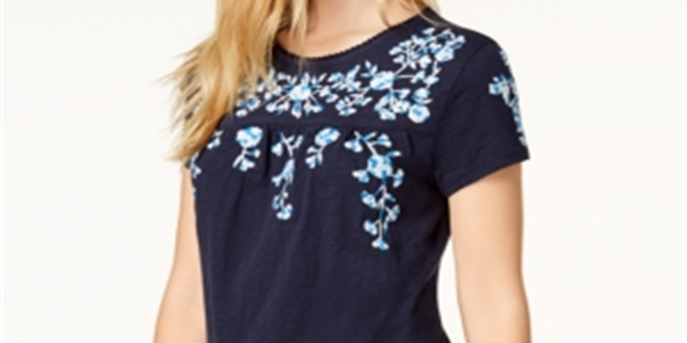 Camiseta Calvin Klein Feminina Estampa Floral de Algodão Azul Tamanho M