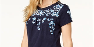 Camiseta Calvin Klein Feminina Estampa Floral de Algodão Azul Tamanho M