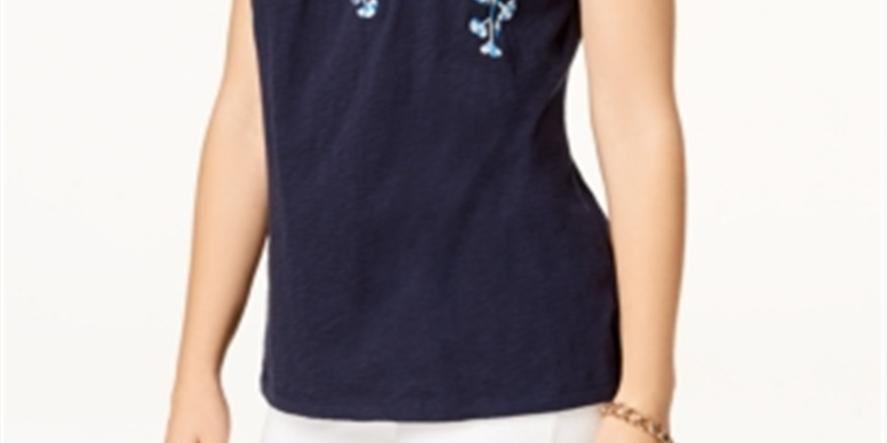 Camiseta Calvin Klein Feminina Estampa Floral de Algodão Azul Tamanho M