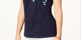 Camiseta Calvin Klein Feminina Estampa Floral de Algodão Azul Tamanho M