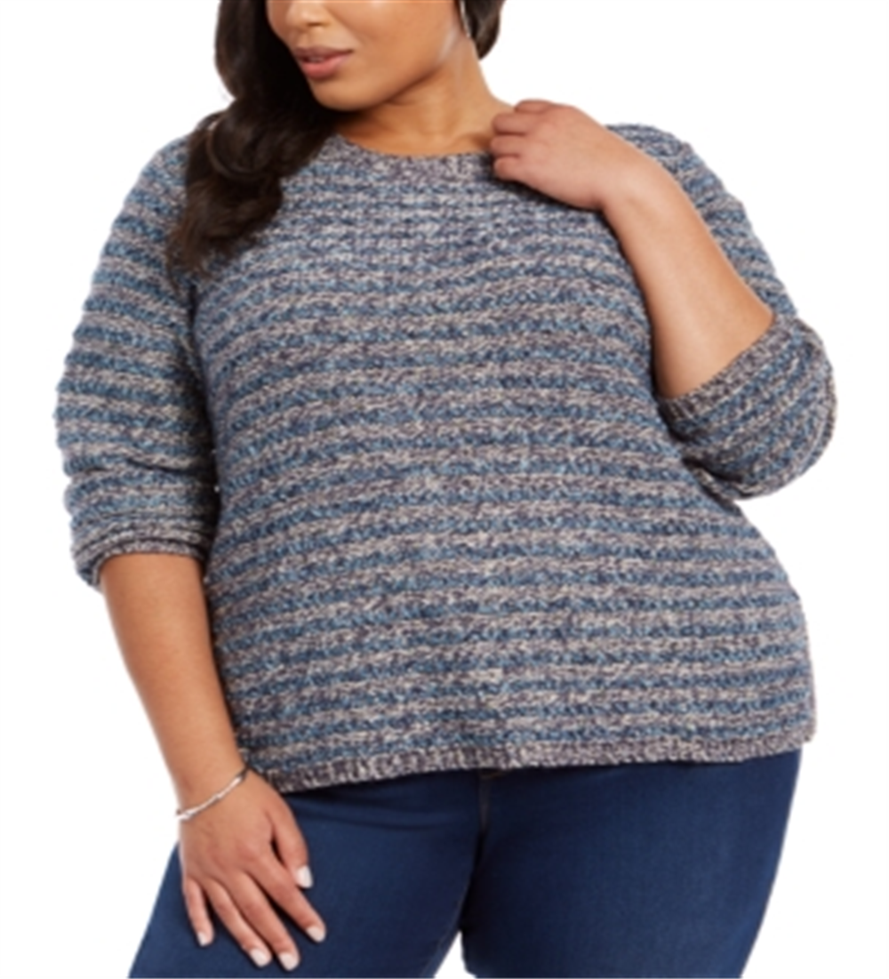 Suéter Feminino de Chenille Metálico com Fios, Azul, Tamanho 4X, Estilo &amp; Co