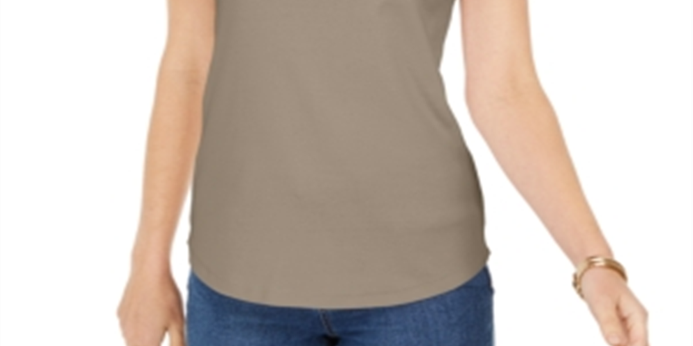 Camiseta regata feminina Charter Club Supima Cotton com decote redondo, marrom, tamanho pequeno