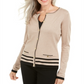 Cardigan feminino Karen Scott com gola redonda, marrom, tamanho XS