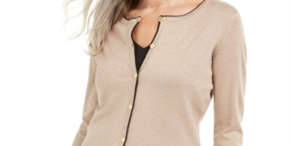 Cardigan feminino Karen Scott com gola redonda, marrom, tamanho XS