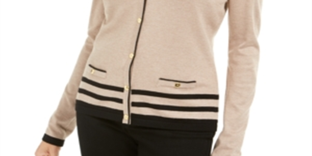 Cardigan feminino Karen Scott com gola redonda, marrom, tamanho XS